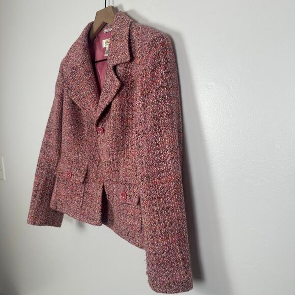 Talbots Petites Womens Tweed Wool Blend Lined Marled Pink Suit Jacket Blazer 2 - Picture 4 of 7